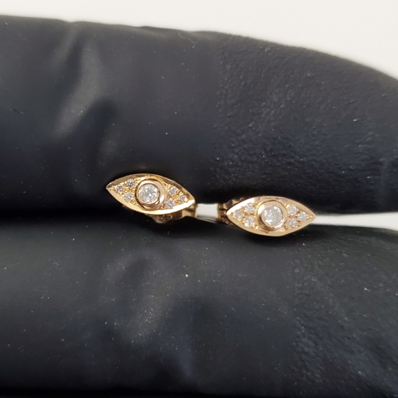 Watch Video / 18K Gold Over Sterling Silver 925 Evil Eye Diamond Earrings
